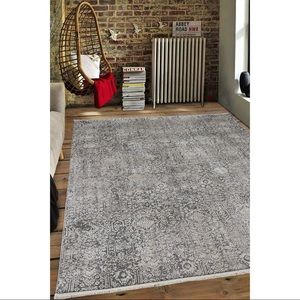 Geometric Bohemian Area Rug Cotton Carpet in Gray